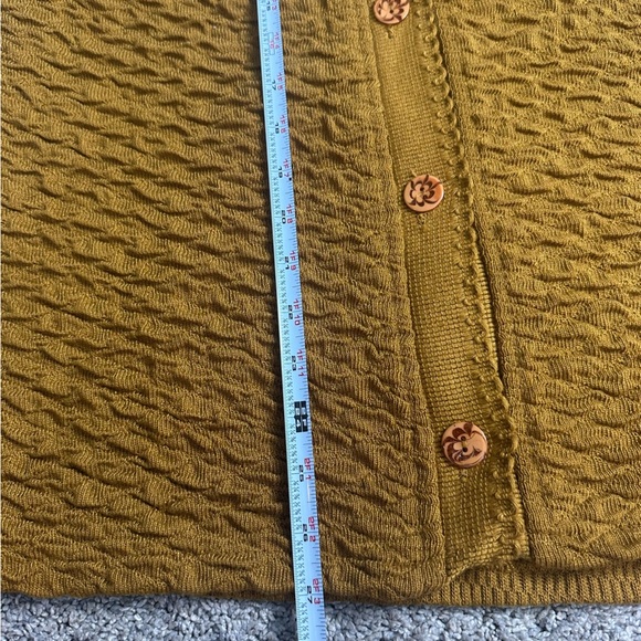 Renuka Mustard Cardigan sweater long sleeve goldenrod large textured cottagecore - Picture 7 of 8